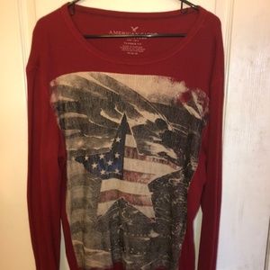 American Eagle Thermal Red Long Sleeve Shirt